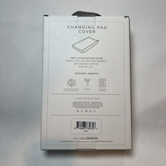 Goumi Nursery Changing Pad Cover Grey Bamboo/Organic Cotton 16"x32" NIB - Picture 2 of 2